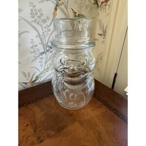 Vintage Libbey Glass Clear Snowman Jar with Lid Christmas Candy Jar